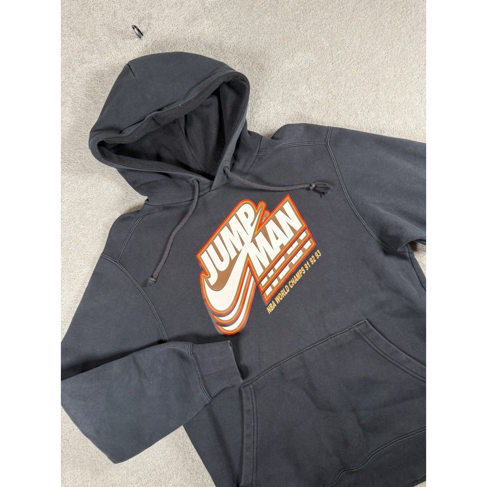 Nike Air Jordan NBA World Champs 91 92 93 Jumpman Hoodie Mens S Black Graphic
